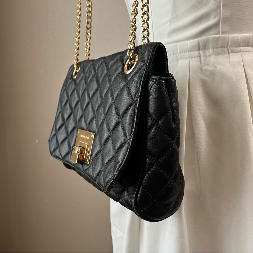 Michael Kors Black Quilted Gold Chain detail Crossbody Handbag - Picture 13 of 16